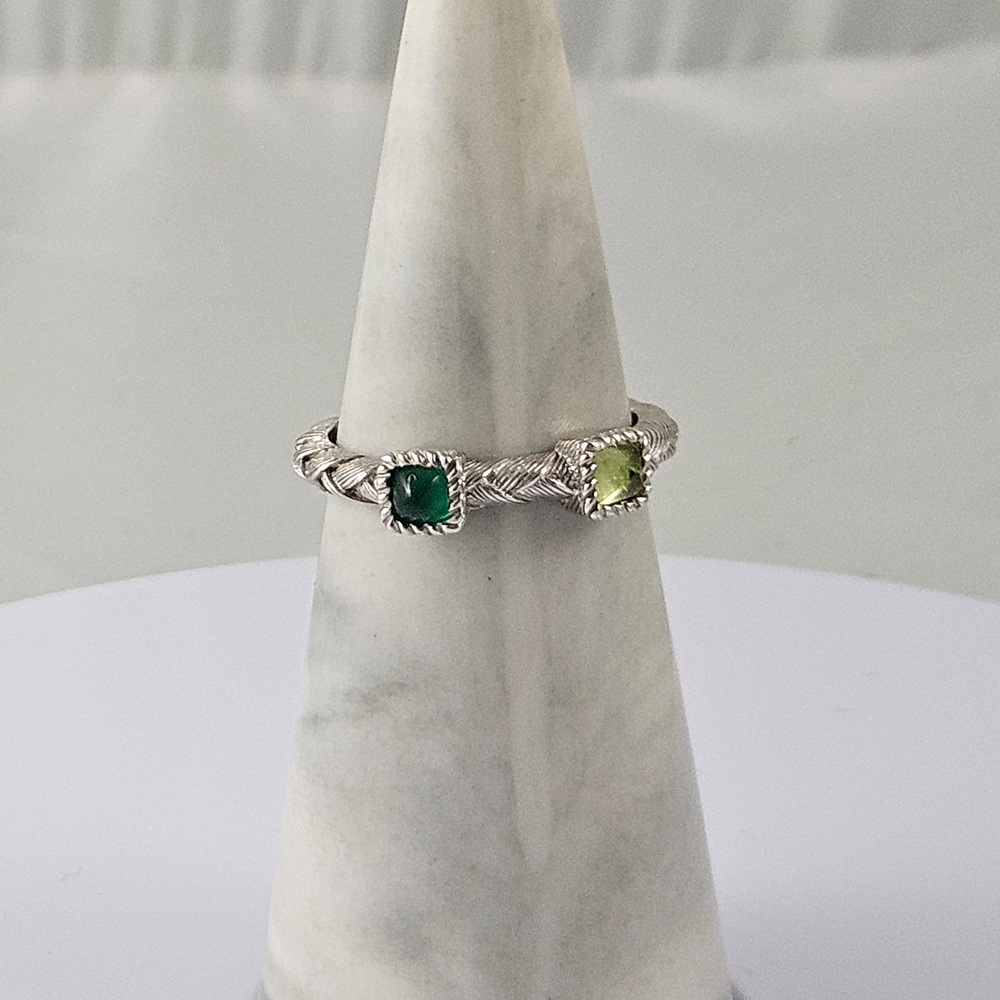 Judith Ripka 925 Sterling Silver Ring Signed Bezel Gemstones Sz OS Green - Picture 4 of 7